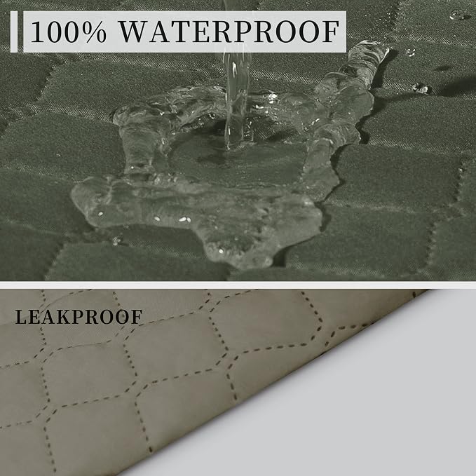 ISSUNTEX Double Protection 100% Waterproof Sofa Covers for Living Room, Couch Covers for 3 Cushion Couch Sofa, Reversible Furniture Protector Sofa Cover for Dogs, Pets (Sofa, Greyish Green/Beige) - Image 3