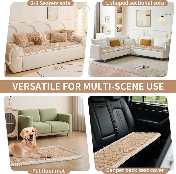 STACYPIK Arm Headrest Cover Washable, Modern Khaki Couch Cover for Dogs, Thick Fuzzy Sofa Cover Plush Armchair Arm Rest Slipcovers Couch Protector for Pets, Non Slip Dog Mat Sofa Slipcover-35.4X35.4IN - Image 6