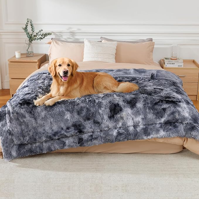 Luciphia Large Waterproof Dog Blanket for Pet Washable Liquid Proof Bed Intimacy Protection Shaggy Plush Calming Long Faux Fur Couch Cover Calming Cat Throw Blankets, Tie-dye Grey, 60" x 80" by luciphia