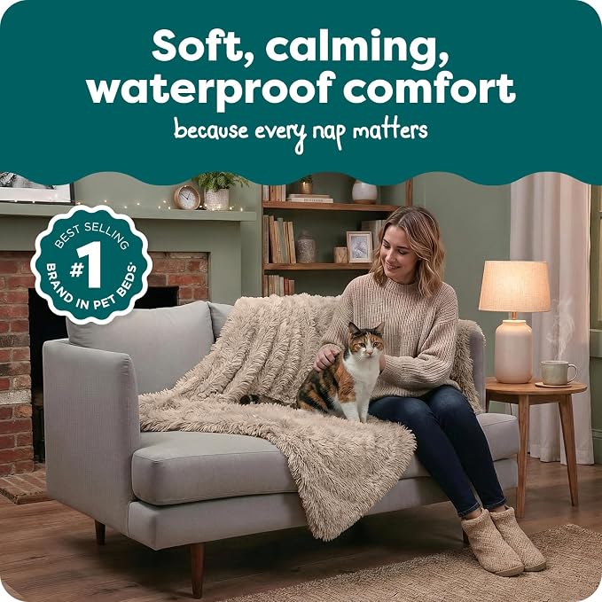 Furhaven Waterproof Throw Blanket for Dogs & Indoor Cats, Reversible Protective Pet Blanket, Extra Large, Long Faux Fur & Velvet, Taupe - Image 3