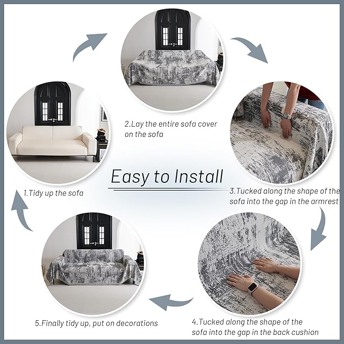 MYSKY HOME Couch Cover for Sectional Sofa Set Abstract Geometric Furniture Sofa Cover Washable for Dog Cat Pet Couch Covers 3 Seat Sofa Chenille Couch Protector Multi-Use Couch Cover Blanket,71" X134" - Image 5