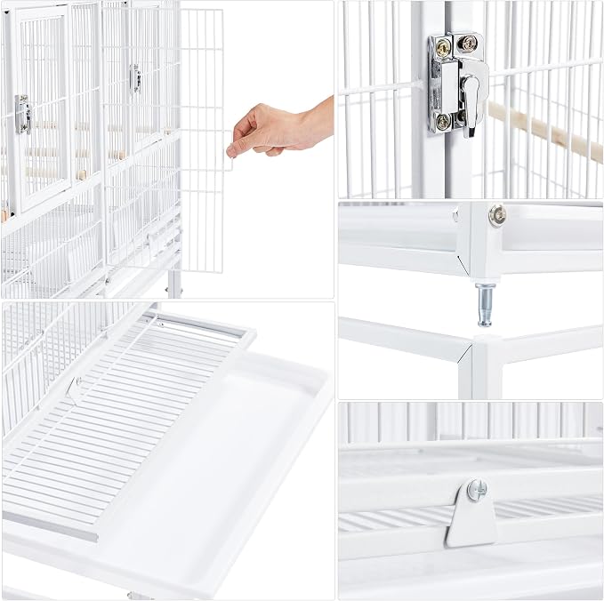 Yaheetech Stackable Divided Breeder Breeding Parakeet Bird Cage for Canaries Cockatiels Lovebirds Finches Budgies Small Parrots with Rolling Stand, White - Image 6