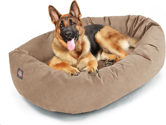 Majestic Pet 52 Inch Suede Calming Dog Bed Washable – Cozy Soft Round Dog Bed w/Spine Support for Dogs to Rest Head - Fluffy Donut Dog Bed 52x35x11 (Inch) - Round Pet Bed X- Large – Stone (2025) by MajesticPet