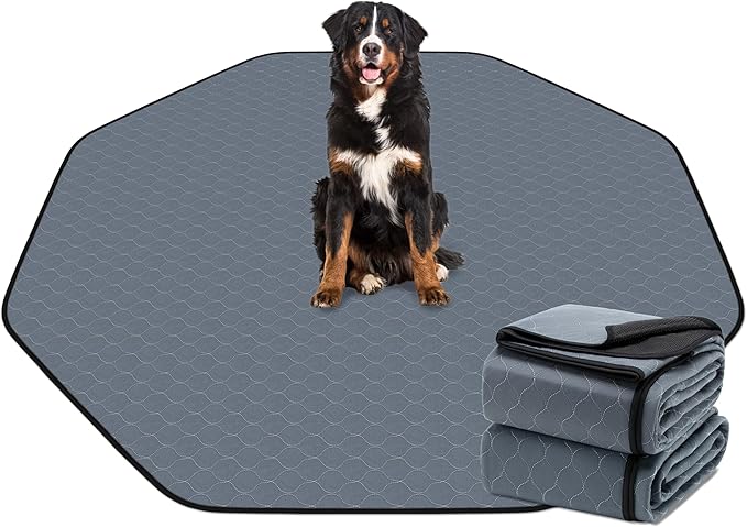 Bunlitent Washable Pee Pads for Dogs, 2 Pack, 71'' Diagonal Octagon, Grey | Designed for 24'' Width 8 Panels Dog Playpen, Non-Slip, Super Absorbent, Reusable, Waterproof, For Dog Playpen, Crate, Car by Bunlitent