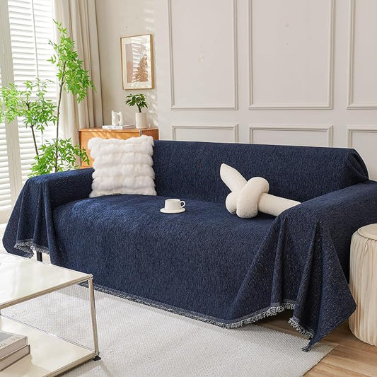 DREAMINGO Sofa Covers Washable Thick Chenille Couch Cover for 3 Cushion Couch Sofa Multi-Use Couch Cover Blanket Modern Pet Furniture Protector Sectional Couch Slipcover 91"x150", Navy Blue by DREAMINGO