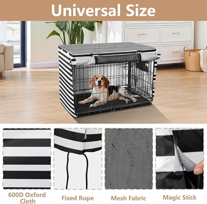 Dog Crate Cover Kennel Cover for Dog Cages Breathable for Wire Cage Indoor Outdoor White Black Stripes - Image 4