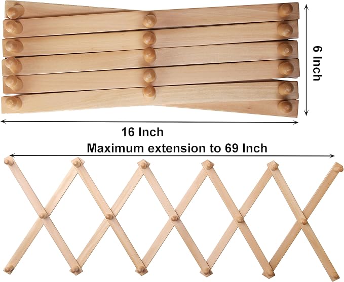 SKOLOO Hat Rack for Wall with 17 Hooks, Solid Wooden, Modern, Expandable Coat Rack Wall Mount for Coats, Hats, Bags, Baseball Caps, Natural Color - Image 6