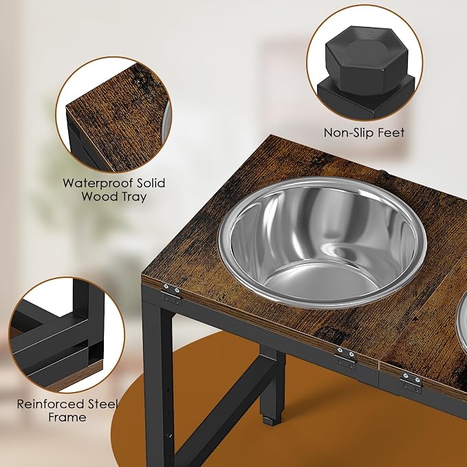 5-Height Adjustment 15"-20.5", Raised Dog Bowl Stand for Large Dogs | 3-Bowl Feeding Station; 304 Stainless Steel Bowls, 101oz Each; 3-Angle Tilt Reduces Vomiting; Solid iron Frame - Image 8