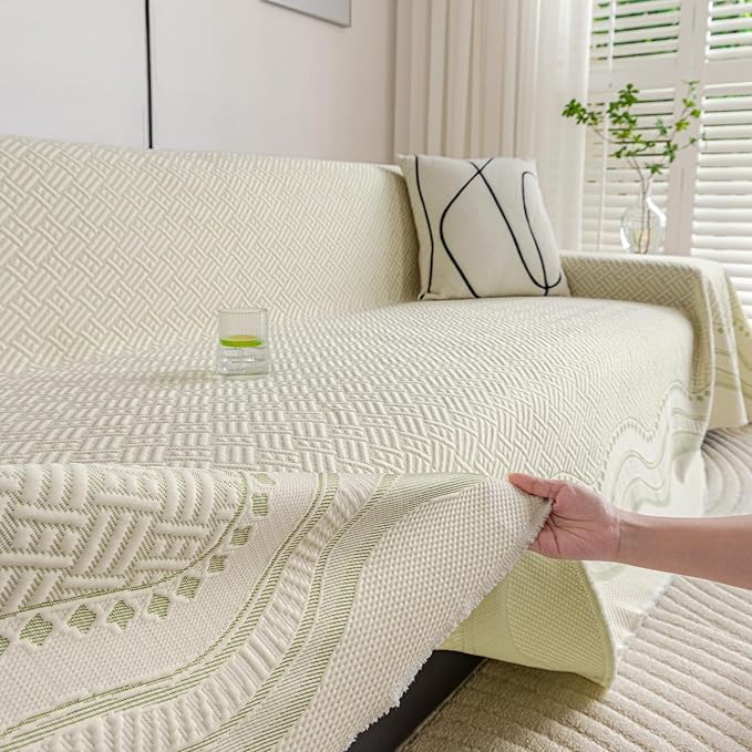 STACYPIK Cooling Ice Silk Sofa Cover for Pets, Geometric Jacquard Couch Cover for 3 Cushion Couch Washable, Boho Summer Loveseat Protector for Sectional, Versatile Throw Blanket, Light Green-71X150IN - Image 6