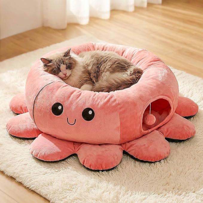 Cat Tunnel Bed with 20 Cat Toys, Collapsible Play Tunnel for Indoor Cats, Kitten Toys for Indoor Kittens, Octopus Shaped - Image 5
