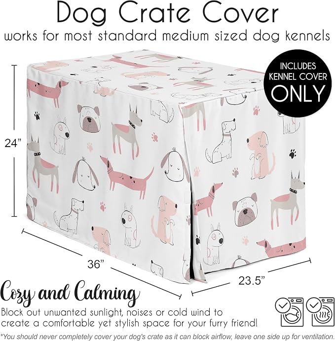 Sweet Jojo Designs 36in. Medium Dog Crate Cover (Pink Puppy Dogs) for Girls Pet Cage, Kennel Covers (Modern, Dog, Puppies, Pet, Boho, Bulldog, Wiener Doggy, Pastel, Paw Prints, Whimsical, Playful) - Image 5