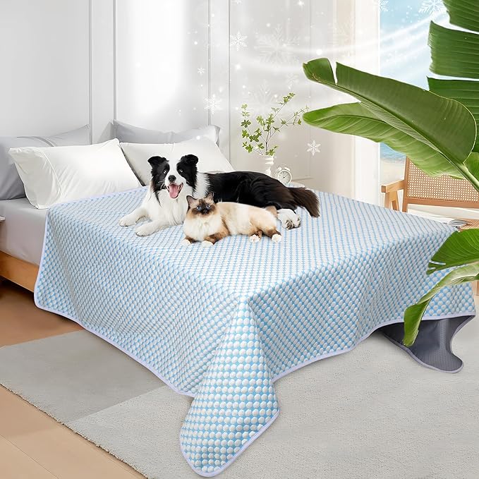 Cooling Blanket for Dogs - Q-MAX>0.4 Waterproof Pet Throw Blanket Bed Cover, Non-Slip Dog Blankets for Couch Protector, Washable Furniture Cover for Summer, Pearl Blue,50x60 by ZAKAPAWS