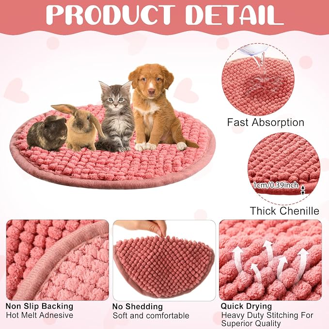 Amylove 4 Pcs Guinea Pig Cage Liner 12 Inch Round Washable Chenille Pee Pads Pet Dog Cat Bedding Training Mat Reusable for Small Animals Puppy Bunny Hamster Chinchilla - Image 3