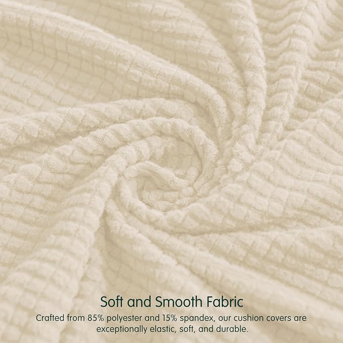 CHUN YI 3 Piece Couch Cushion Covers for XL-Sofa Seat Slipcovers Suitable with Spandex Jacquard Washable Fabric (3 Piece XL-Sofa Cushion Covers, Ivory) - Image 4