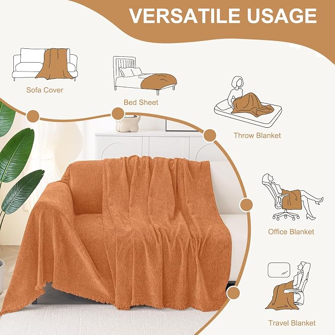 Smiry Couch Cover for Dogs, Chenille Sofa Covers for 3 Cushion Couch | Washable Soft Sofa Slipcover for Pets, Thick Sectional Furniture Protector with Tassels (Orange, 88.5x150 Inch) - Image 6