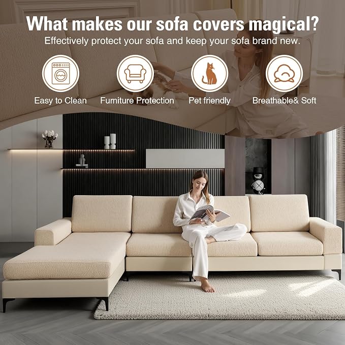 Couch Cushion Covers Sectional Couch Covers Stretch Washable Soft Seat Cushion Covers Furniture Protector Sofa Slipcovers for Pets(Natural,3 Pieces Seat Covers or Back Covers) - Image 6