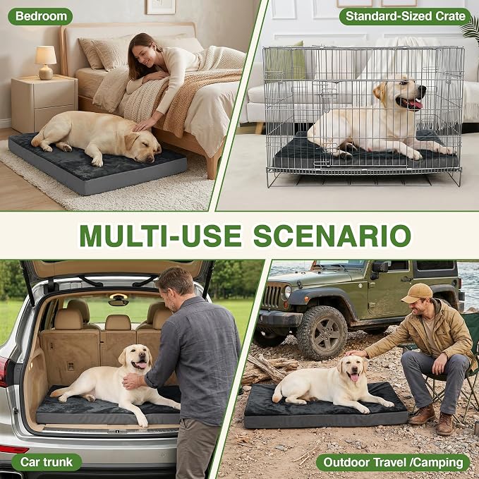 Waterproof XL Dog Bed Outdoor Orthopedic Washable Extra Large Crate Pad 42" | XLarge Foam Pet Bed, Durable Removable Cover, Reversible Faux Leather & Flannel, Anti-Sli Kennel Pad 41"x27" Dark Gray - Image 4
