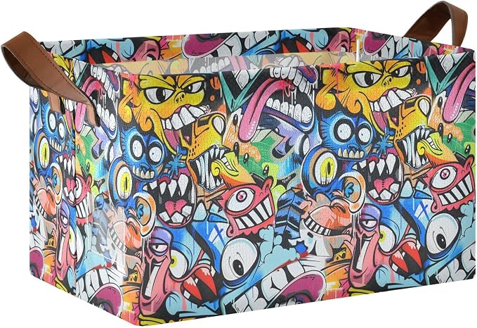 Colorful Street Graffiti Art Monkey Baby Storage Basket with Labels&Handles Rectangular Waterproof Nursery Storage Bins Collapsible Shelf Organizer Baskets for Kids Books Cloth Gift Toys Laundry by Unknown