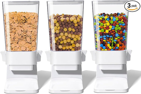 Cereal Dispenser Countertop, 5L Cereal Containers Storage Dispenser for Pantry, Large Dry Food Cereal Dispenser, Not Easy to Crush Cereal, Can Hold Oatmeal, Candy, Snack, Grain, Pet Food (White, 3Pc) by FHJP