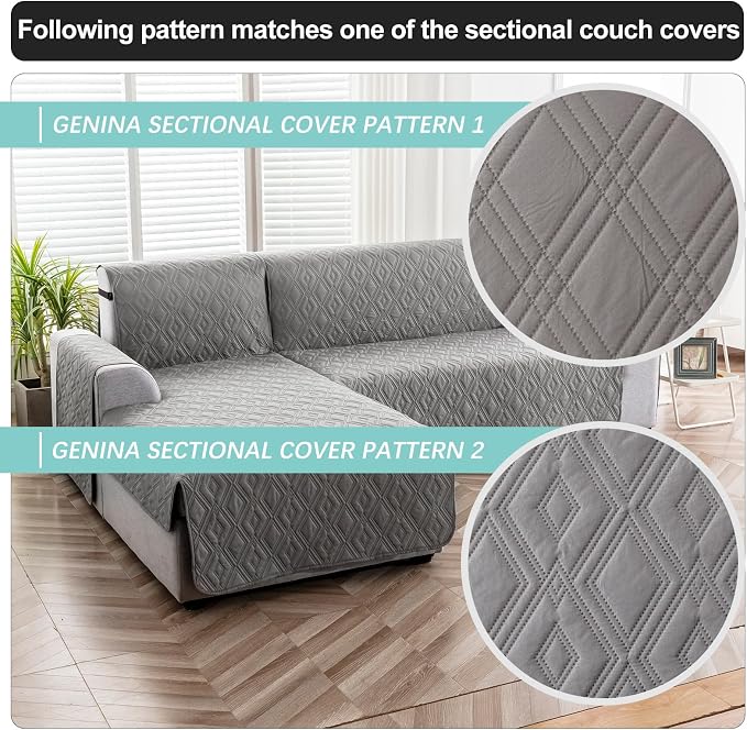 Genina Waterproof L Chaise Sectional Cover for Kids Pets (Gray, Small) | Reversible Design,Anti-Slip Fit,Blocks Pet Hair and Scratches,Stain-Resistant & Easy Install,Machine Washable - Image 7