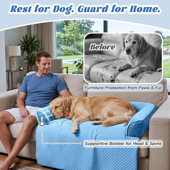 GGIB Cooling Dog Bed Mat with Bolster Pillow Washable Dog Couch Cover Breathable Summer Pet Couch Bed Protector Indoor(Small, Cooling Blue) - Image 4