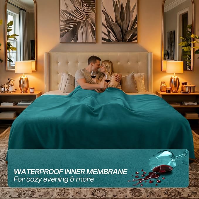 Luciphia 100% Waterproof Blanket for Adults or Small Medium Dogs, Soft Polar Fleece Pet Throw Blankets for Couch Protector Washable, Reversible Leakproof Furniture Protection,Teal Camel,57x40 inch - Image 2