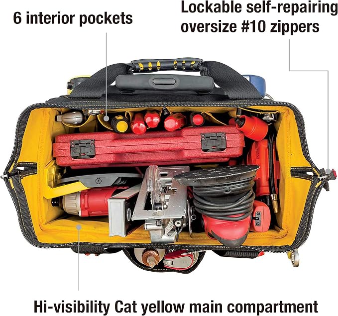 Cat 18-Inch Pro Rolling Tool Bag, Heavy-Duty 1680D Polyester, Telescoping Handle, Oversized Wheels, 18 Pockets – 980198N - Image 5