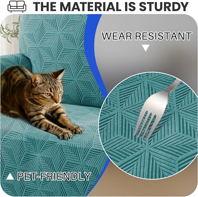 YEMYHOM 1 Piece Stretch Couch Covers for 2 Cushion Couch, Jacquard Loveseat Cover with Non-Slip Elastic Bottom, Thickened Slipcover Furniture Protector for Dogs Pets (Medium, Peacock Blue） - Image 5