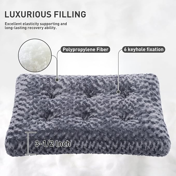 KSIIA Washable Dog Bed Deluxe Plush Dog Crate Beds Comfy Kennel Pad Anti-Slip Pet Sleeping Mat for Large, Jumbo, Medium, Small Dogs Breeds, 35" x 23", Dark Grey - Image 2