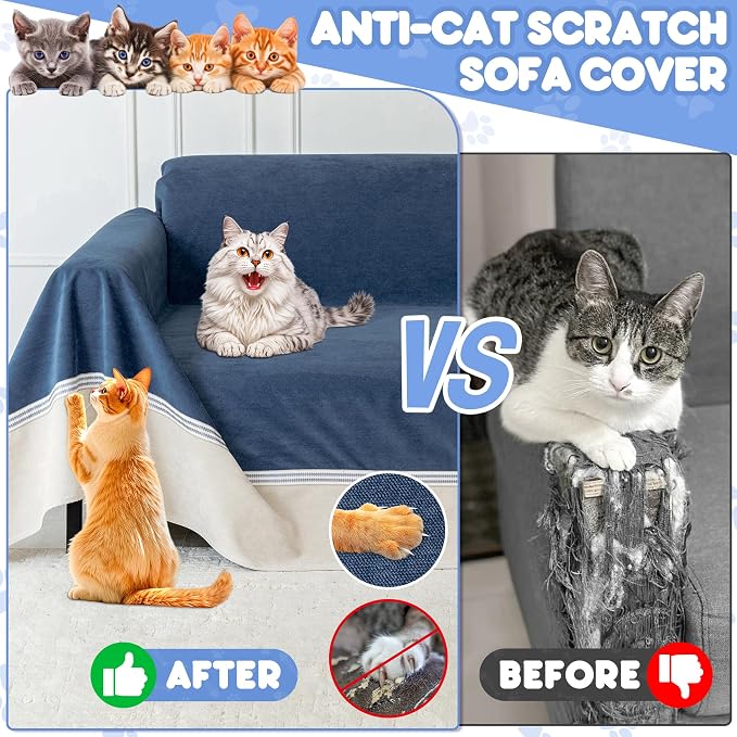Loiion Cat Scratch Proof Furniture Protector Waterproof Sofa Cover 134"x91" | Pet-Friendly Couch Protector, Anti-Scratch & Anti-Slip Sofa Cover For Cats Dogs Kids, Machine Washable - Image 2