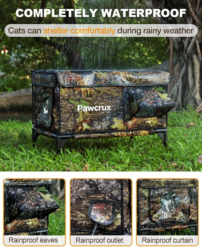 Weatherproof Heated Cat House for Outdoor in Winter, Heated Cat Bed Kitty Shelter with Cat Heating Pad, Insulated & Safe Escape Door, Warm House for Outside Stray Cat (Leaf Color, 17"x25"x17") - Image 2
