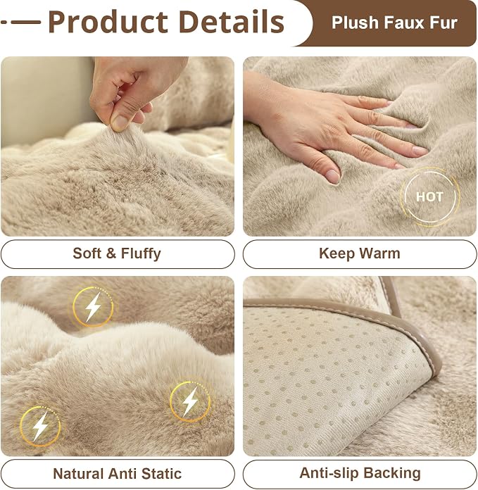 OstepDecor Faux Fur Couch Covers for Sofa, Soft Plush Sofa Covers Washable | Non Slip Dog Couch Protector, Pet Hair, Dirt & Wear Protection, Fits Sofas, Loveseats & Sectionals, 35.4" x 82.7", Khaki - Image 4