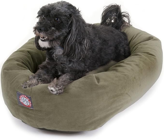 Majestic Pet 24 Inch Suede Calming Dog Bed Washable – Cozy Soft Round Dog Bed with Spine Support for Dogs to Rest their Head - Fluffy Donut Bed 24x19x7 (Inch) - Round Pet Bed Small – Sage by MajesticPet
