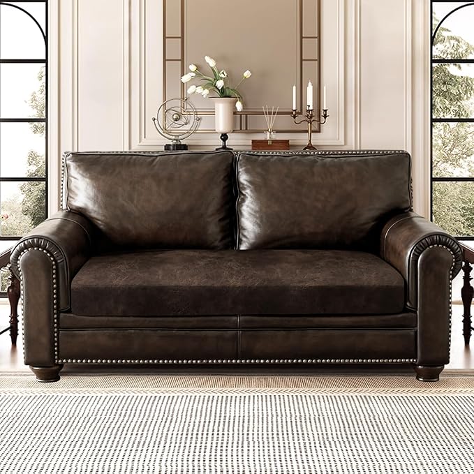ANARACHON Leather Look Couch Cushion Covers Sofa Seat Slipcovers Sets Couches Furniture Protector for Sectional Armchair Loveseat Pets Kids Stretch Spandex Fabric (1 Cushion Loveseat, Brown) - Image 2