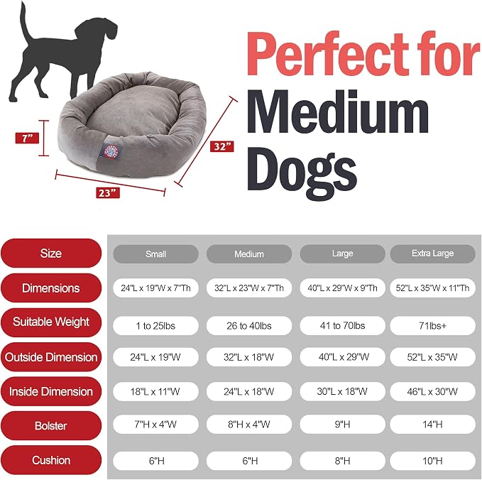 Majestic Pet 32 Inch Micro Velvet Calming Dog Bed Washable – Cozy Soft Round Dog Bed with Spine for Head Support - Fluffy Donut Puppy Mat 32x23x7 (inch) Medium - Vintage - Image 3