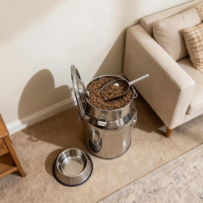 15 Lbs Stainless Steel Dog Food Storage Container with Scoop, Large Metal Dog Food Bin with Airtight Lid & Locking Clamp, Pet Food Container for Dogs & Cats, Keep Fresh, Easy to Clean - Image 5