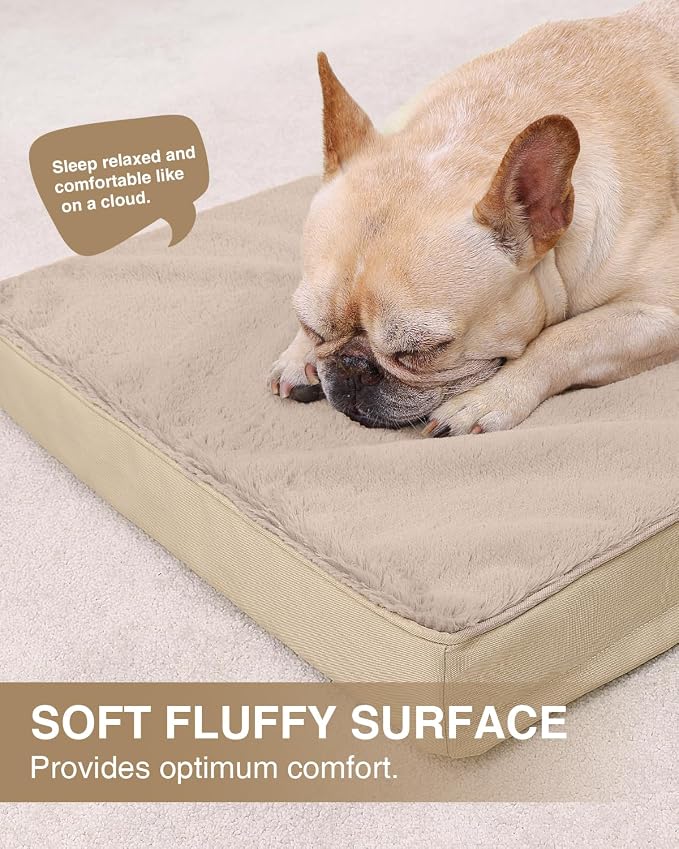 KSIIA Orthopedic Dog Bed for Small Dogs with Waterproof Lining, Khaki,23x17 | Deluxe Soft Plush Dog Crate Bed, Washable Pet Mat with Removable Cover & Egg Crate Foam for Small Dogs Sleeping & Relaxing - Image 3