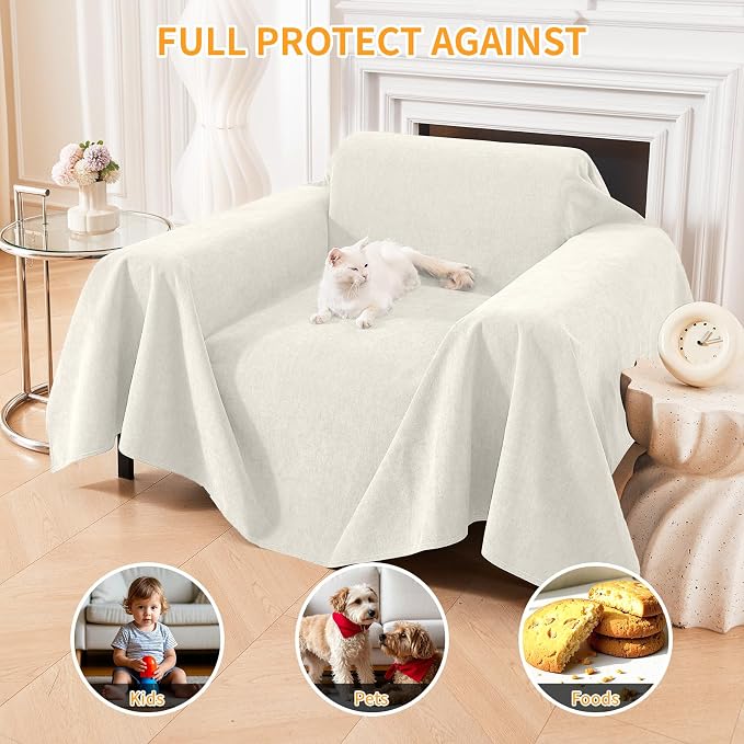 Deep Dream Cat-Scratch Resistant Armchair Couch Cover, Waterproof Sofa Cover for Dogs, Pet Friendly Couch Protectors Anti Slip Thickened Slipcovers for Dogs Pets, 71" x 91", White - Image 5