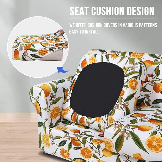 hyha Stretch Couch Cover, Sofa Covers for 2 Separate Cushion Couch Washable | Loveseat Cover, Floral Pattern, Printed, 3 Pieces, 2 Seater Furniture Protector with Elastic Bottom for Dogs, Pet Friendly - Image 2