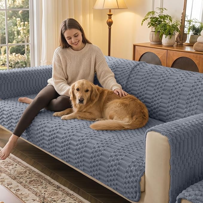 Smiry Waterproof Couch Covers for Dogs Washable, Non Slip Pet Sofa Cover | Plush Scratch Resistant Flannel Furniture Protector for Dogs, Grey, 27.6" x 27.6", 2 Pack - Image 2