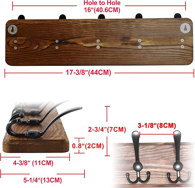 Dseap Coat Rack Wall Mounted - 24" Long 6 Tri Hooks, Heavy Duty Wooden Wall Coat Hanger Coat Hook for Clothes Hat Jacket Clothing, Weathered Blue and Black - Image 6