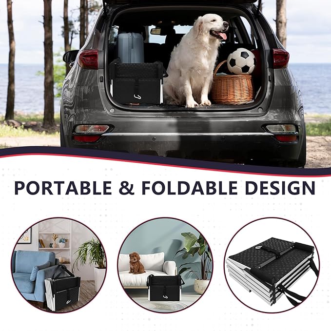 PENSUN Dog Stairs with Nonslip Surface Portable Folding Pet Ramp for Car, SUV and Trucks Foldable Truck Ramp Stairs for Small to Large Size Dogs Up to 250LBS