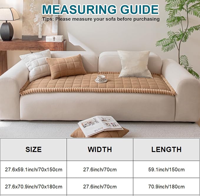 KRFOONN Couch Cover for Dogs Washable Pet Couch Covers for 2 Cushion Sofas Non-Slip Dog Sofa Protectors Cushion Covers Soft Sofa Slipcovers Cushion Protector for Pets (Style B-Khaki, 27.6" x 59") - Image 6