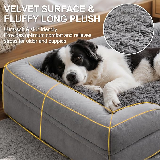 Gimars 3.7in Thickened Orthopedic Dog Bed for Extra Large Dogs, Supportive Dog Sofa Bed with 28D Egg-Crate Foam, Removable Washable Cover, Waterproof Lining for Puppy, Senior, Sick - Image 3