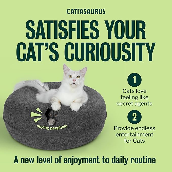 Cattasaurus Peekaboo Cat Cave Donut for Multiple & Large Cats up to 30-45 lbs, 3-in-1 Self Warming Cat Bed, Tunnel & Scratcher for Indoor Cats, Washable & Detachable Small Dog Bed (Dark Gray, Jumbo) - Image 6