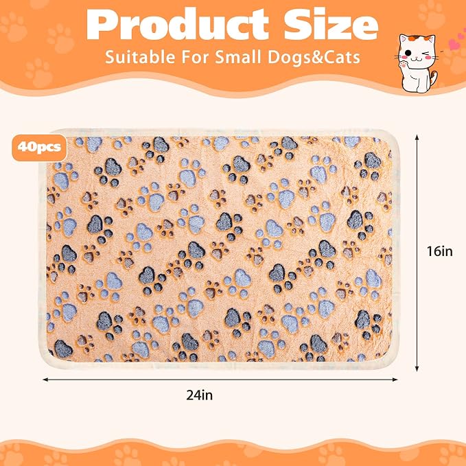 Chumia 40 Pcs Dog Blankets Soft Fluffy Fleece Washable Puppy Sleep Blankets Small Mat for Pets Throw Warm Bed Mat for Dog Puppy Cat (Pink,White,Brown,Purple,Paw) - Image 2