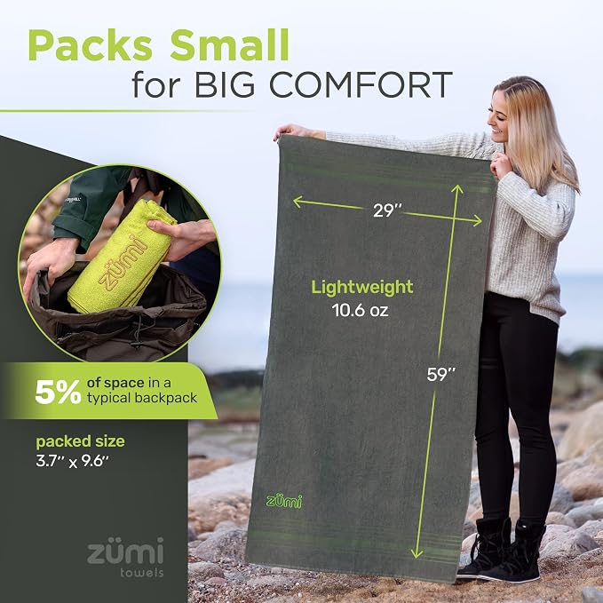 Zumi 100% Cotton Quick Dry Large Travel Towel - Soft, Thin, Compact, Highly Absorbent, Lightweight Camping Towel for Beach, Gym, Bath, Shower, Swimming, Dorm, RV - White - Image 4