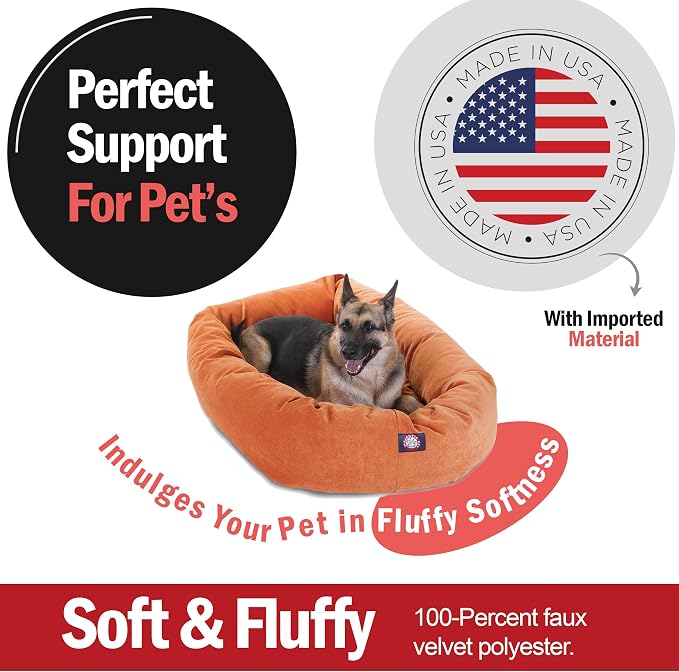 Majestic Pet 52 Inch Micro Velvet Calming Dog Bed Washable – Cozy Soft Round Dog Bed with Spine for Head Support - Fluffy Donut Puppy Mat 52x35x11 (inch) X- Large – Orange - Image 2