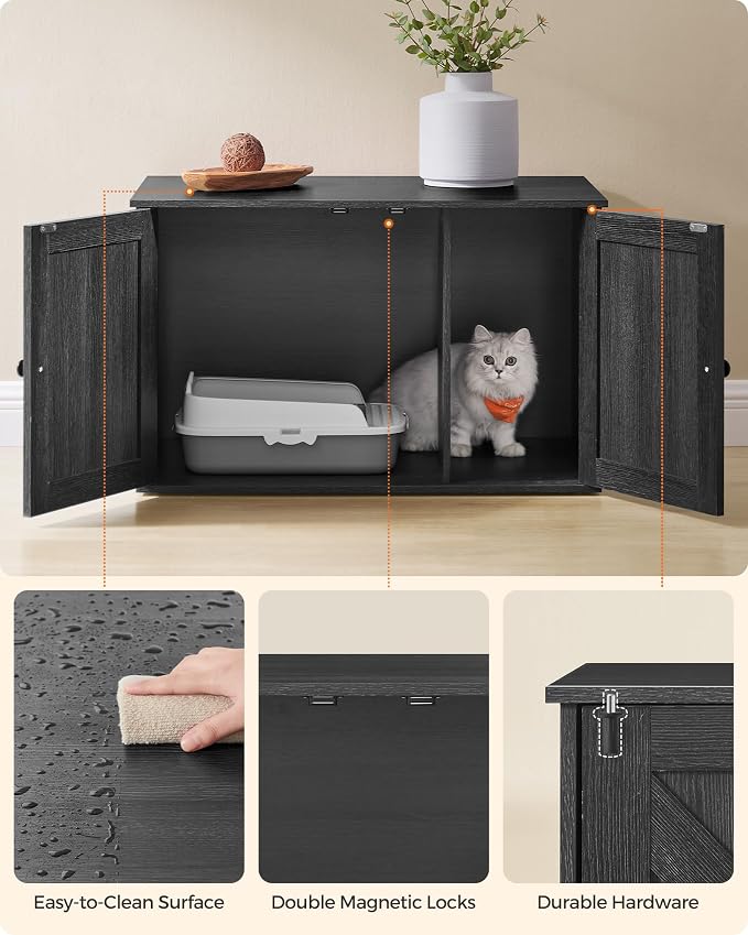 Feandrea Cat Litter Box Enclosure, Litter Box Furniture Hidden with Removable Divider, Indoor Cat House, End Table, 31.5 x 20.9 x 19.7 Inches, Ink Black UPCL002B01 - Image 9