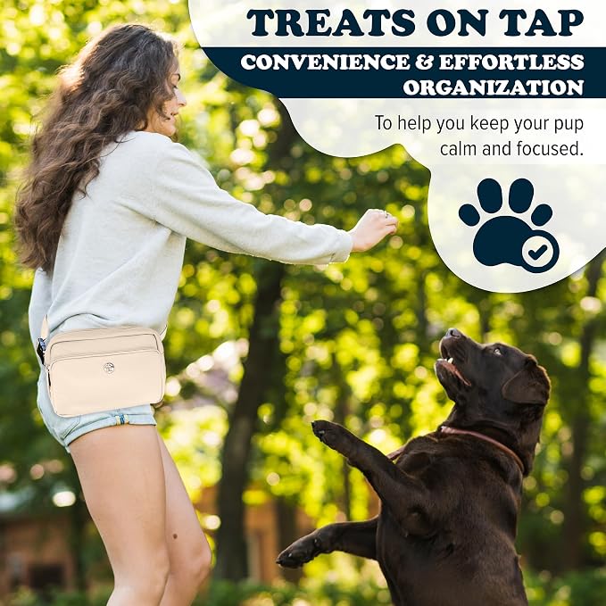 Puppington 3-in-1 Crossbody Dog Walking Bag & Treat Pouch for Pet Training - Matching Compostable Poop Bags, Built-In Poop Bag Dispenser & Slow-Feeding Travel Bowl (Vanilla Cream) - Image 4